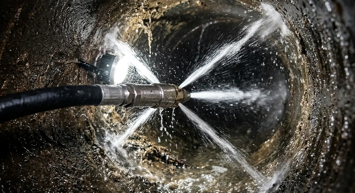 High-pressure hydro jetting nozzle cleaning sewer pipe for Sewer Cleanout in Waterloo